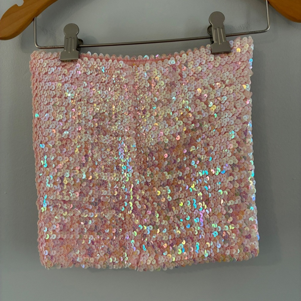 Hugo Buscati TubeTop Wom4 Pink Iridescent Sequin Vtg 90s Y2K mermaid barbie glam